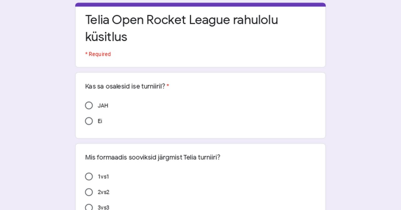 Telia Open Rocket League rahulolu küsitlus