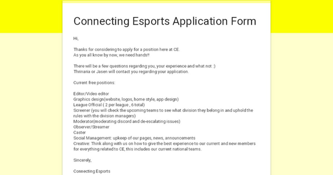 Connecting Esports Application Form