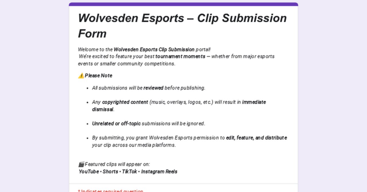 Wolvesden Esports – Clip Submission Form