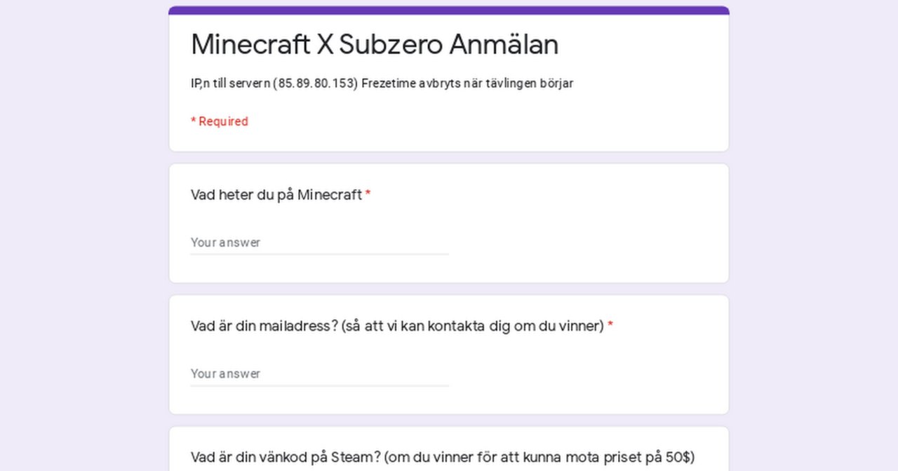 Minecraft X Subzero Anmälan