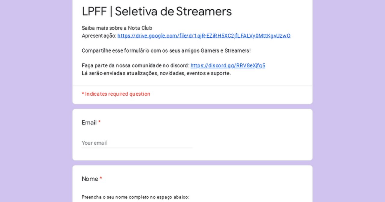 LPFF | Seletiva de Streamers